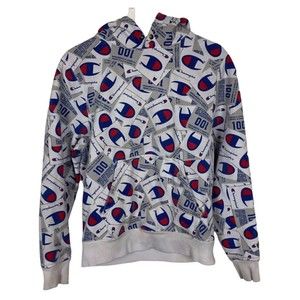 Excellent Champion 100 Year Anniversary Hoodie All Over Print Sweater Women Sz M